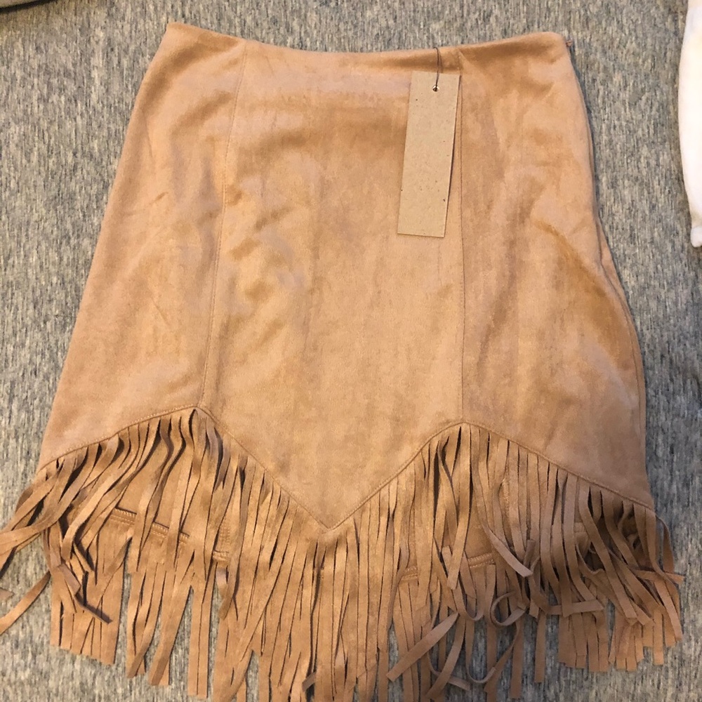 Tan fringe suede skirt